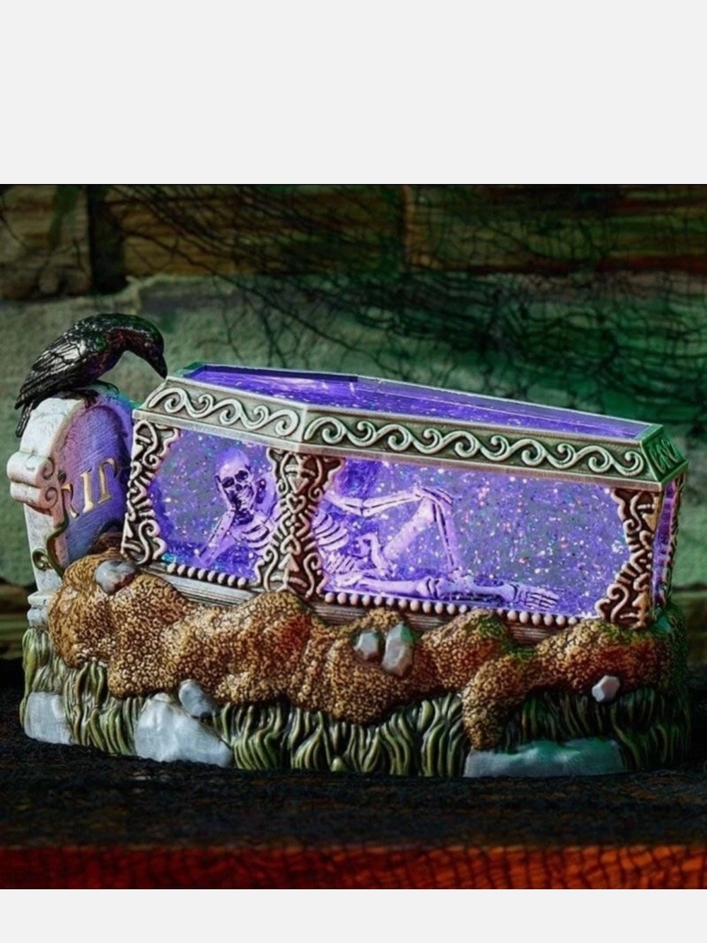 Cracker Barrel Exclusive Halloween Skeleton Casket Coffin Glitter Globe 2024